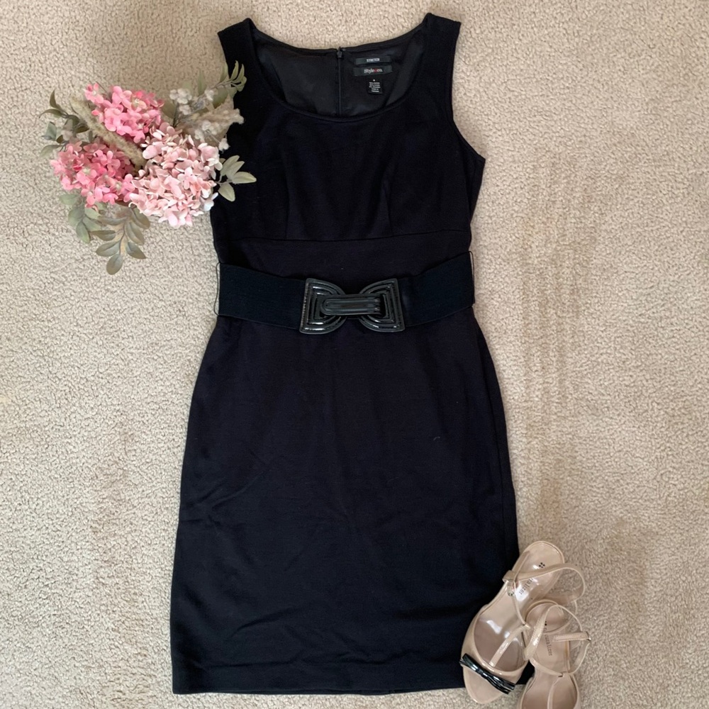 Black Style & Co Stretch Sheath Dress W/Belt